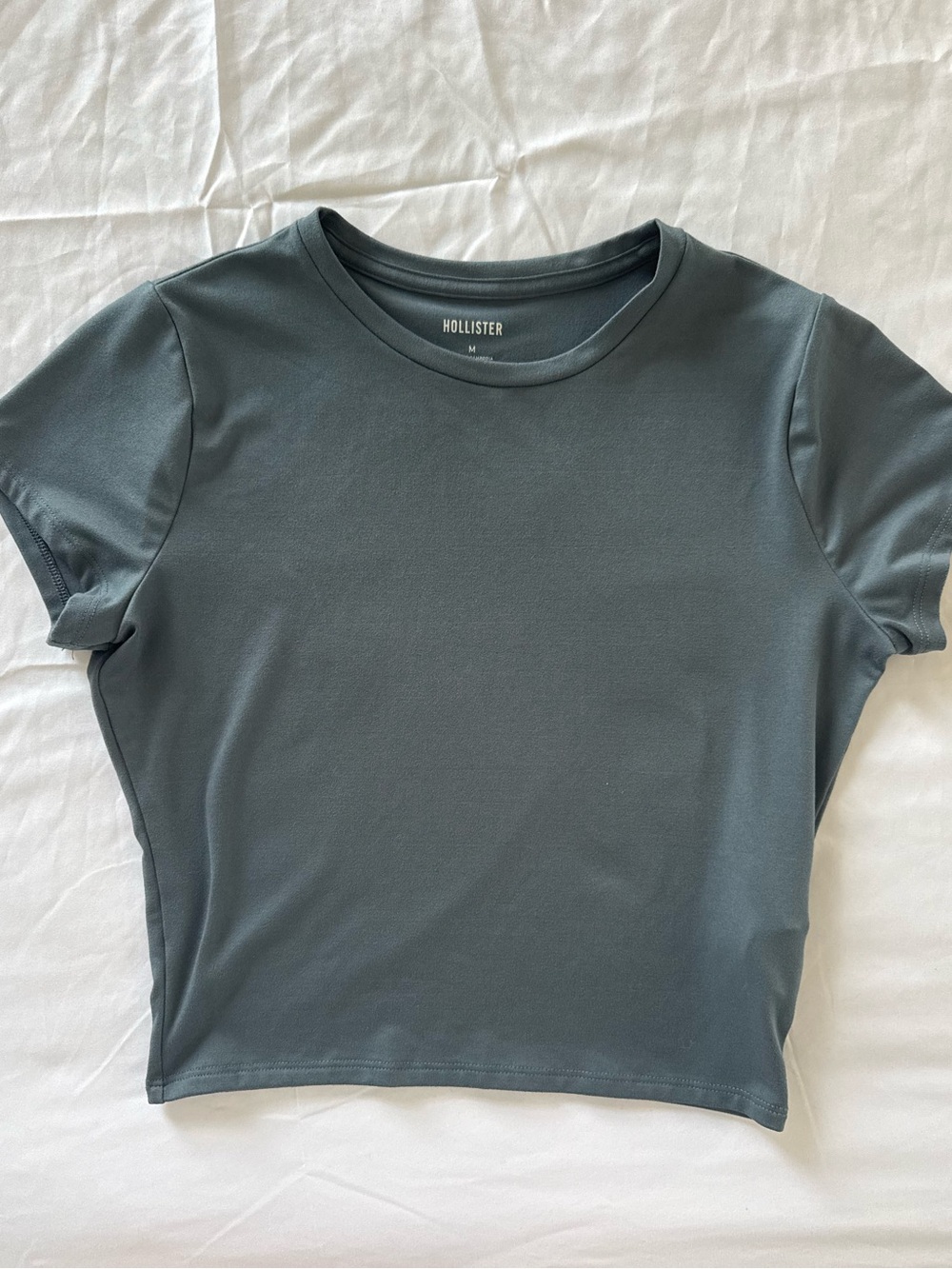 Hollister Slate Gray / Teal Cropped Short Sleeve T-Shirt Size Medium
